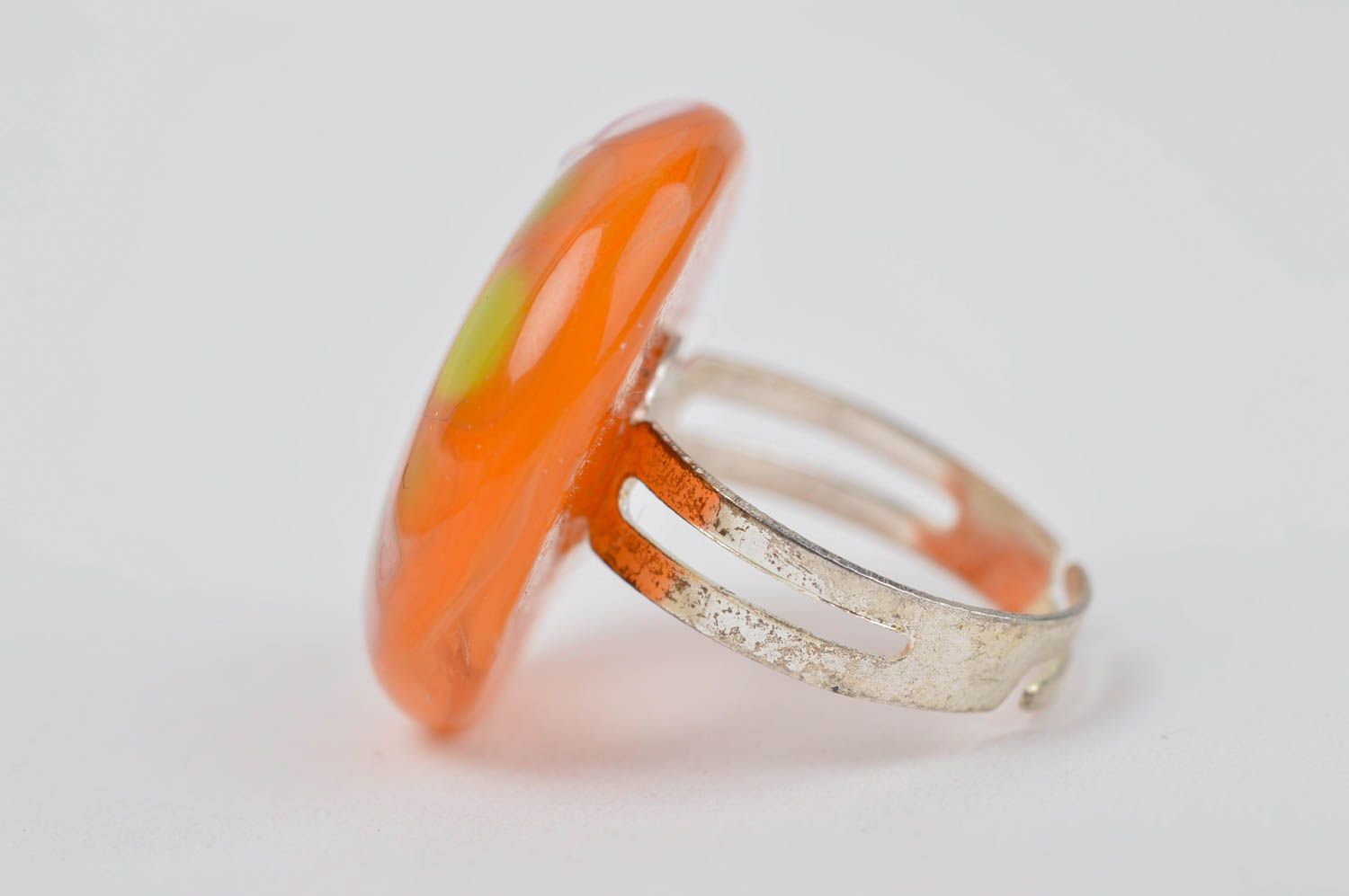Кольцо ручной работы кольцо из стекла красивое оранжевое бижутерия из стекла фото 2