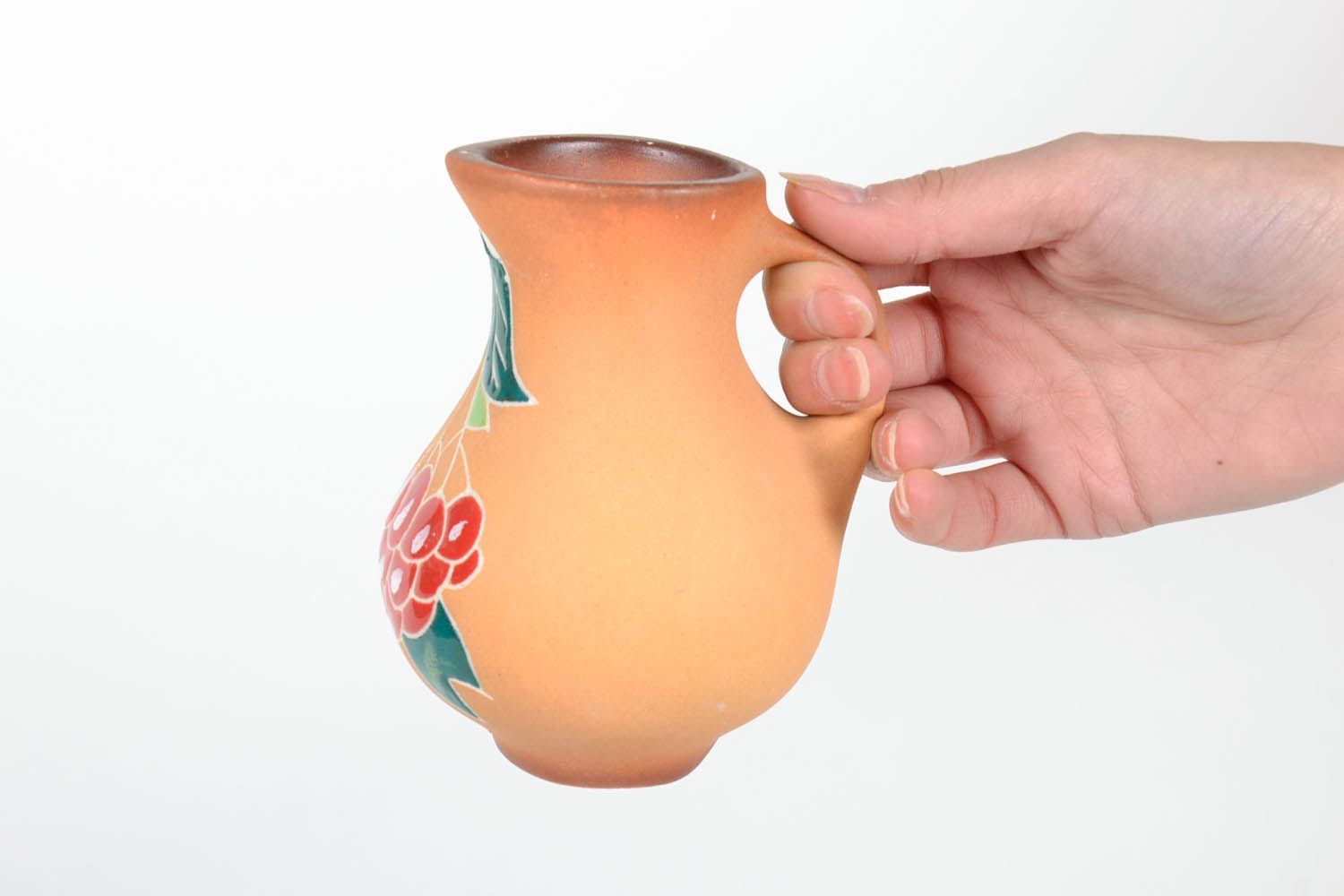 25 oz handmade ceramic water or mil or juice pitcher jug in beige color floral design 0,56 lb photo 2