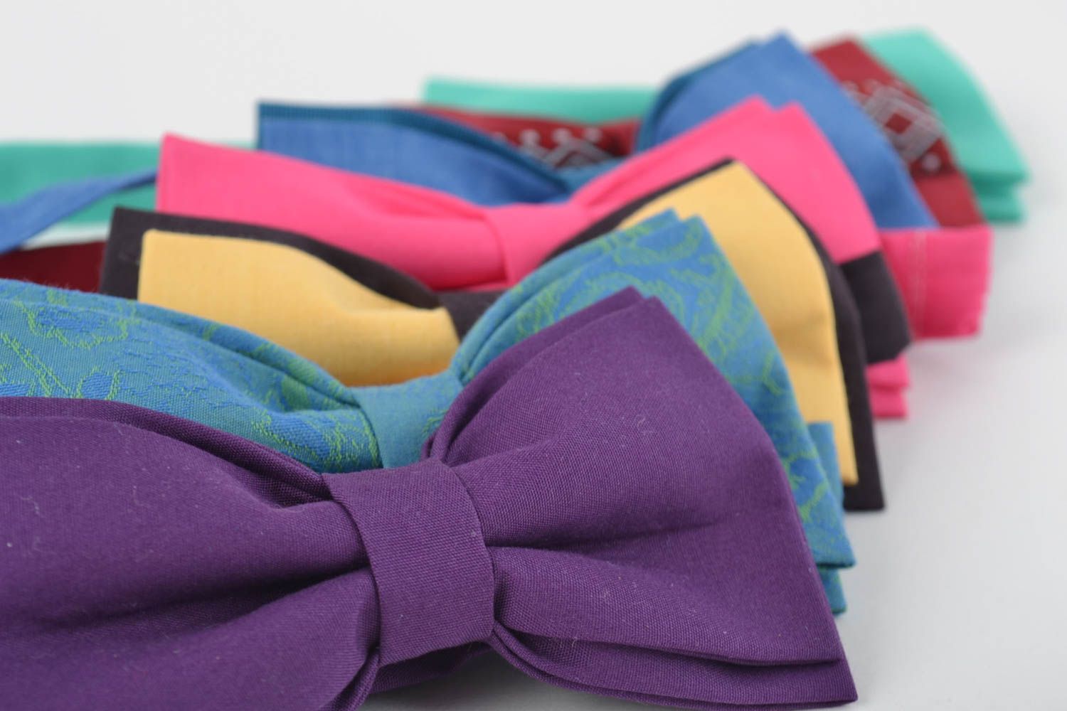 Set of 7 handmade designer bright cotton fabric bow ties unusual accessories photo 3