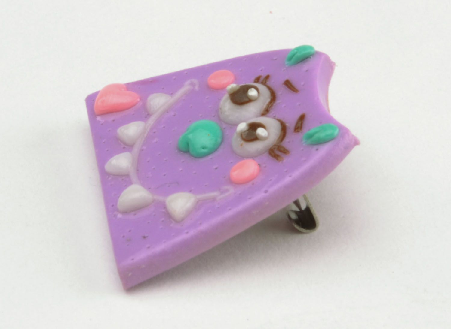 Cat-shaped polymer clay brooch photo 3