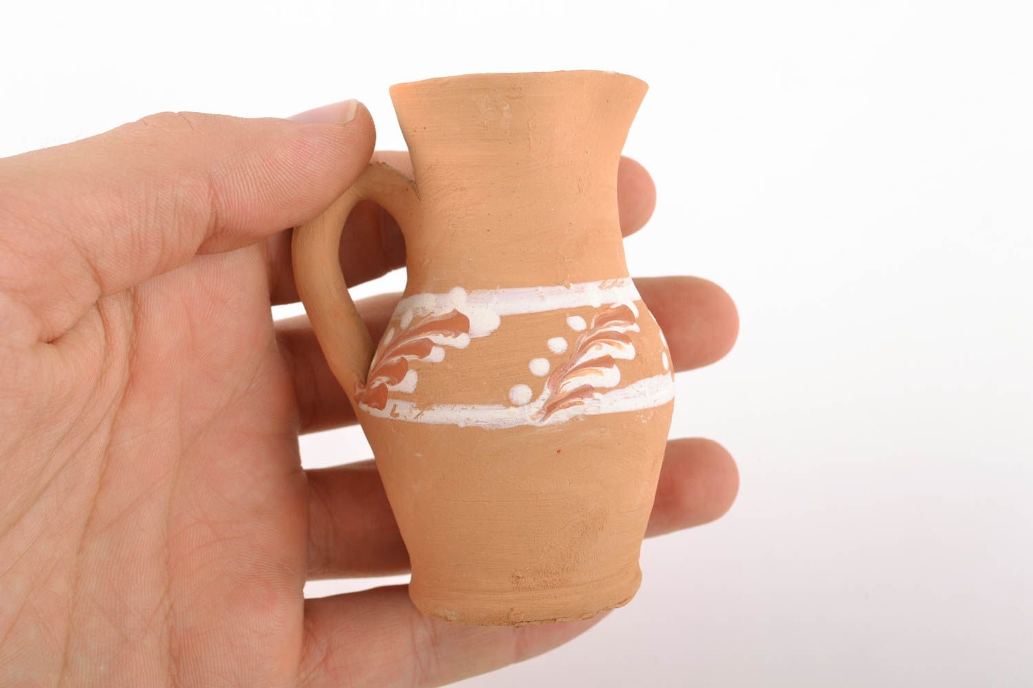 Mini handmade 3,6 inches ceramic clay saucer pitcher 0,17 lb photo 2