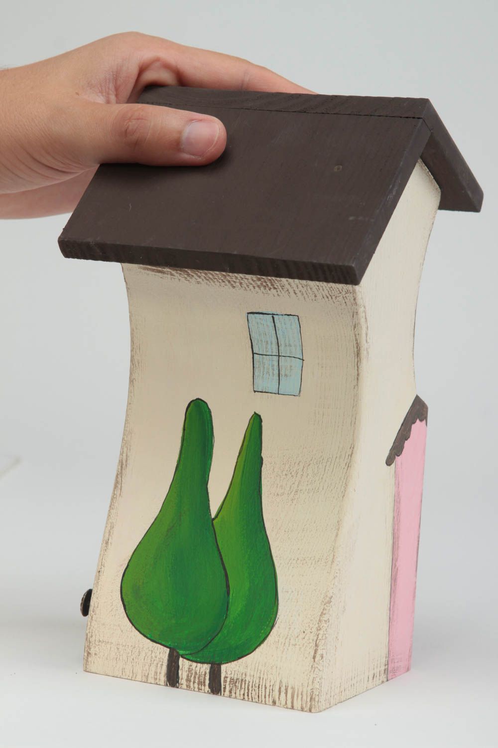 Figura artesanal con forma de casa de madera regalo original decoración de hogar foto 5