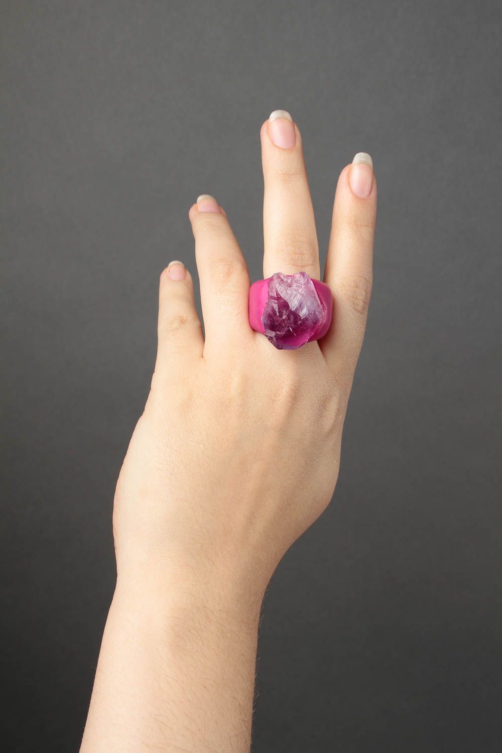 Кольцо ручной работы украшение из полимерной глины украшение кольцо розовое фото 1