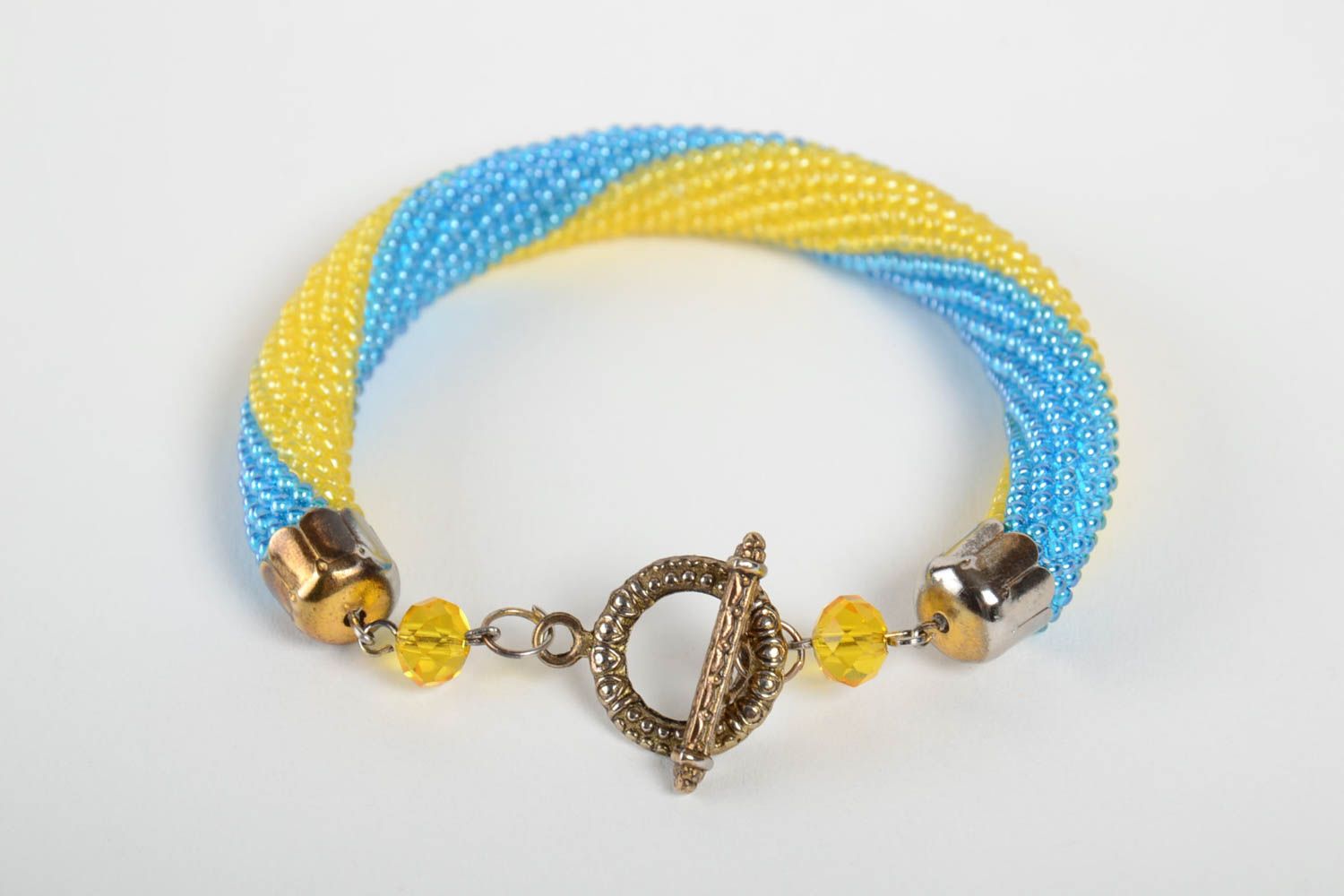 Bracelet spirale jaune bleu Bijou fait main perles de rocaille Cadeau femme photo 4