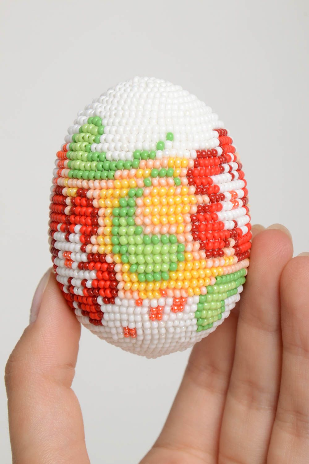 Handmade statuette egg unusual beaded souvenir cute present made of wood photo 5