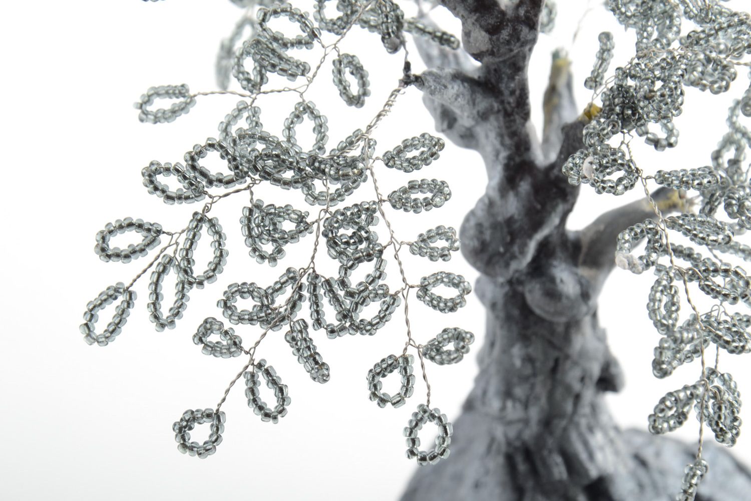Handgemachter silberner künstlicher Glücksbaum aus Glasperlen für Interieur foto 4