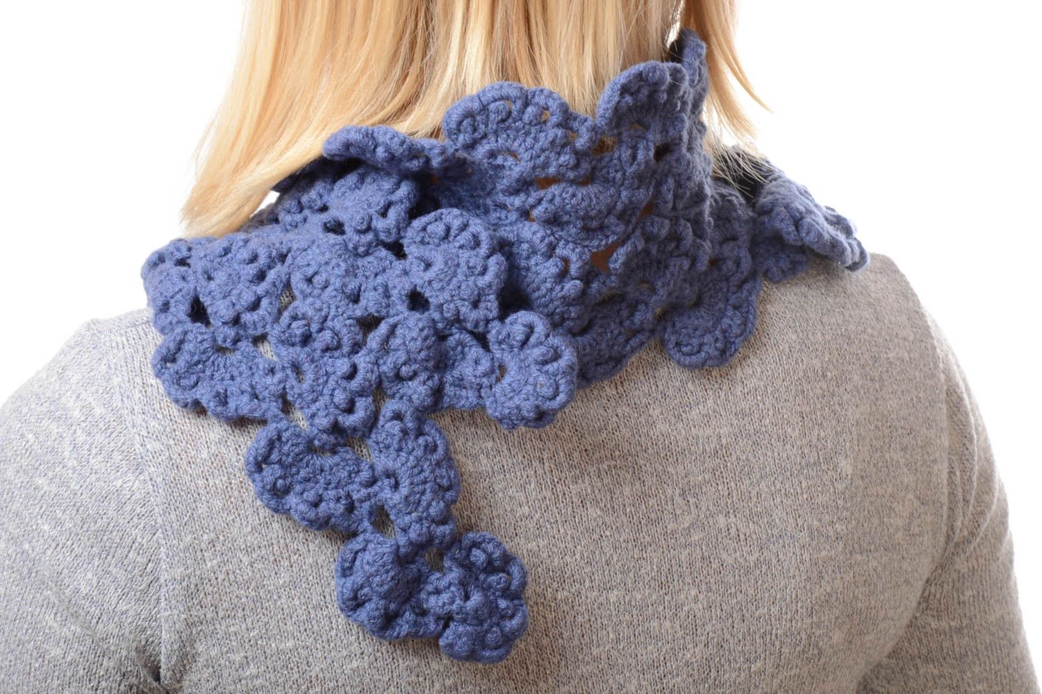 Moufles tricotées Écharpe bleue fait main tricotés en fils Vêtement femme photo 3