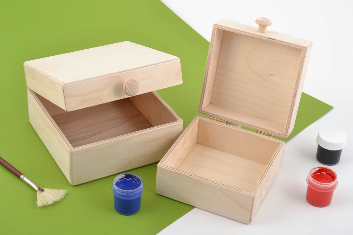 Set of 2 handmade plywood craft blanks DIY jewelry boxes for home decor photo 1