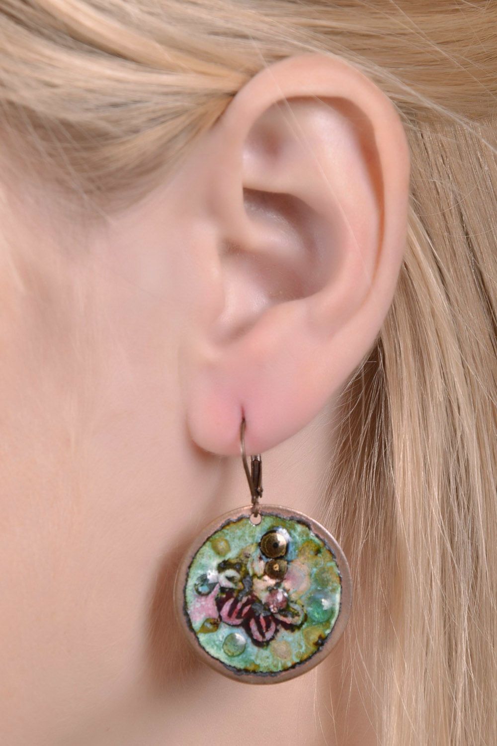 Round copper earrings Apple Tree Blossom photo 4