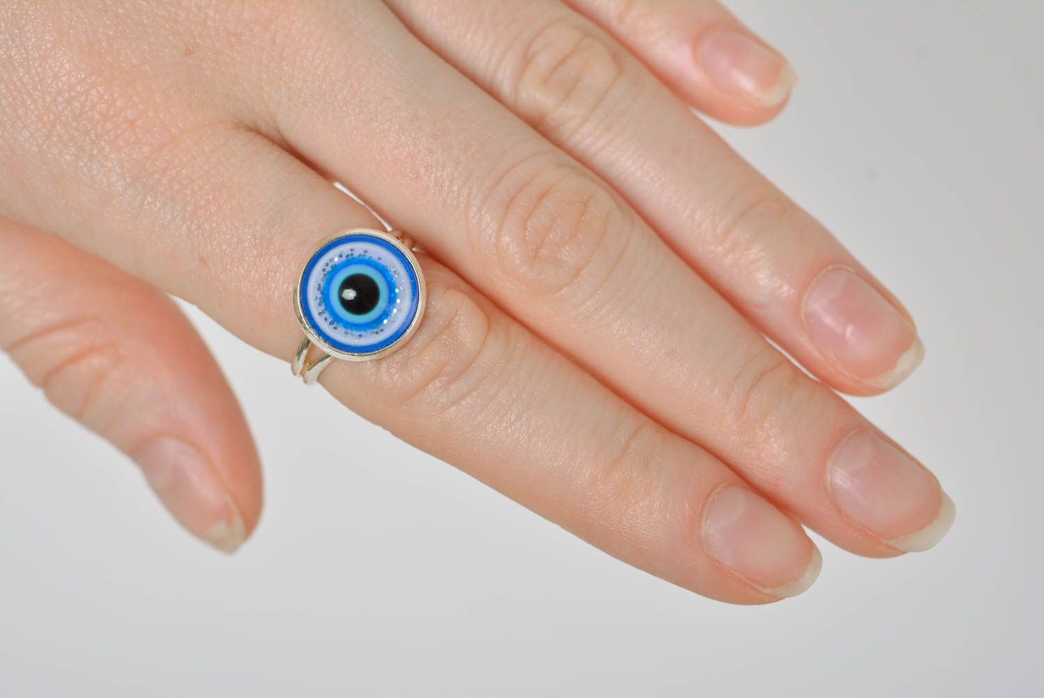 Кольцо ручной работы кольцо из эпоксидной смолы модное кольцо голубое глаз фото 3