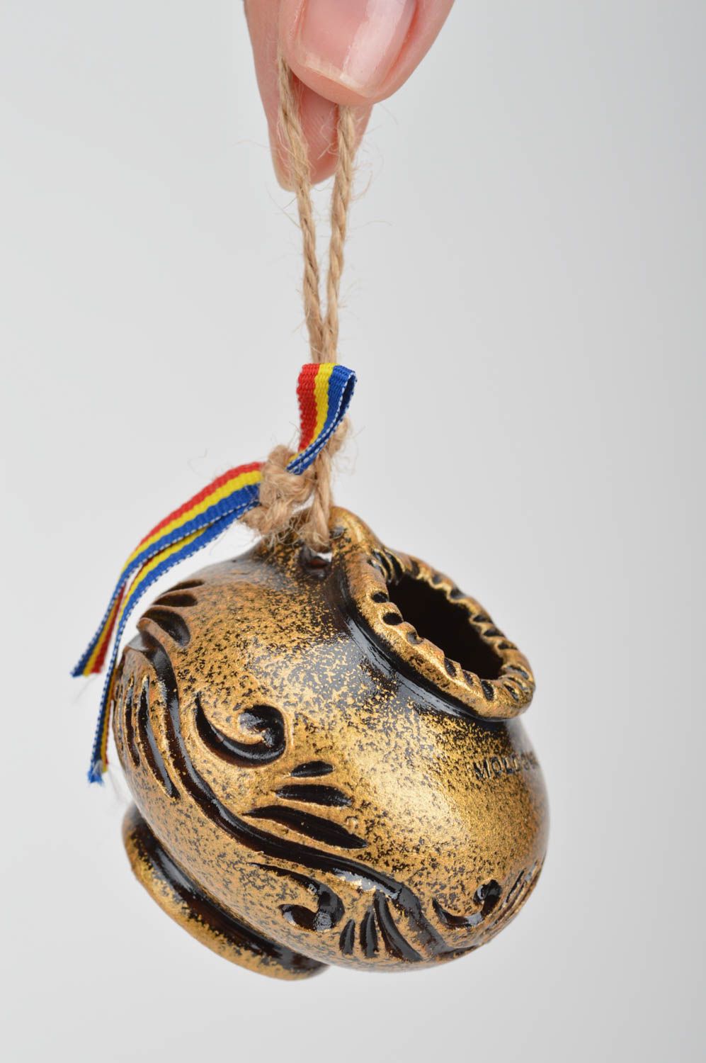 Handmade small pendant in shape of decanter designer souvenir made of clay photo 3