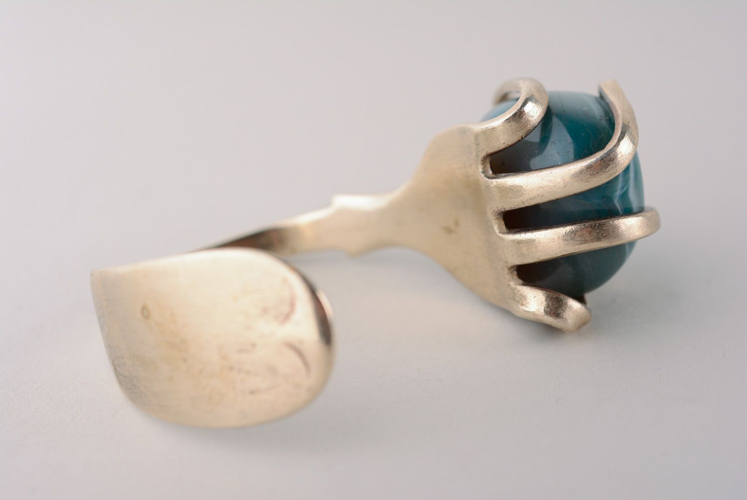 Metal bracelet hand made of fork with natural stone photo 4