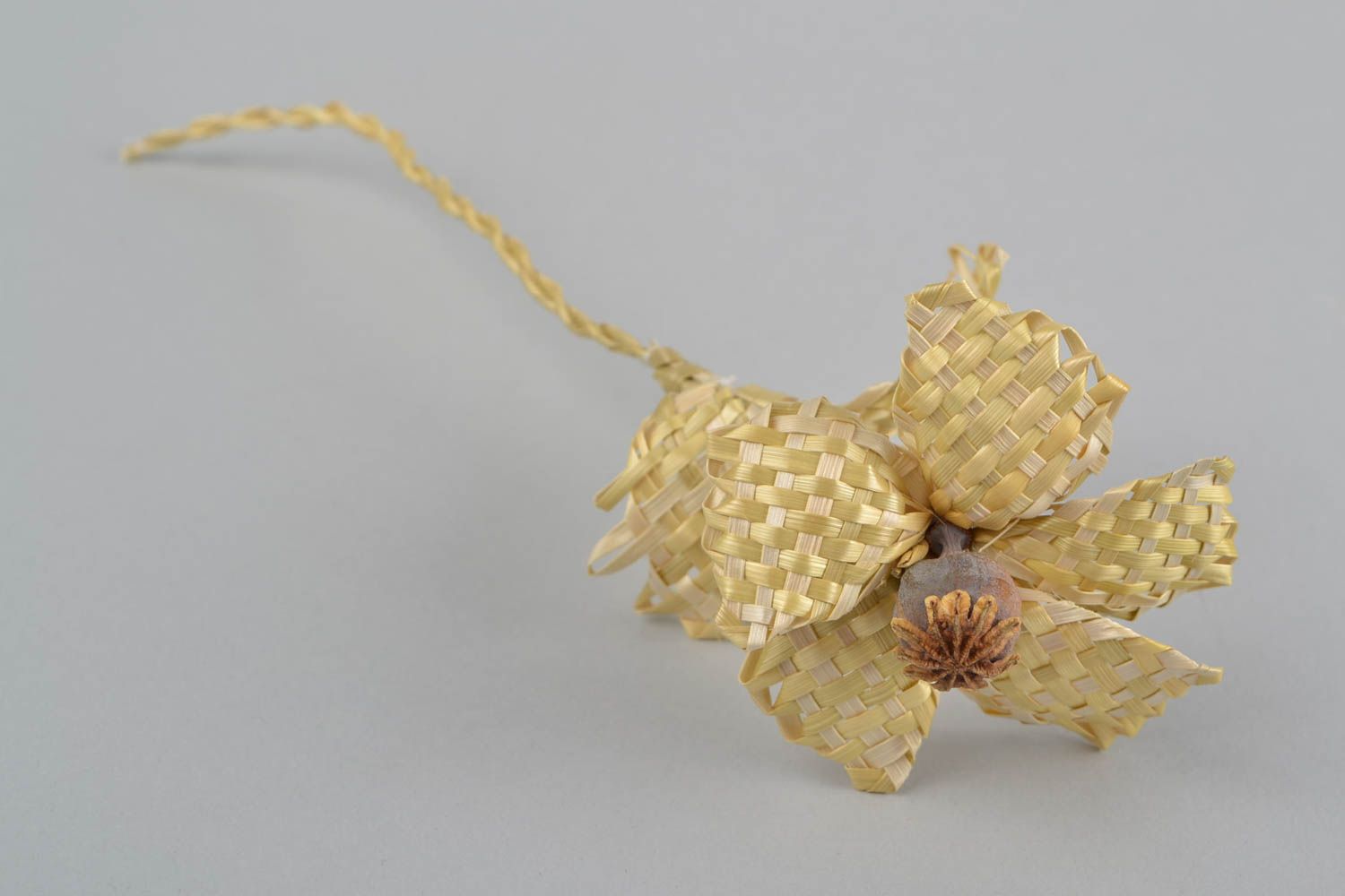 Fleur décorative artificielle Pavot tressée en paille naturelle faite main photo 1