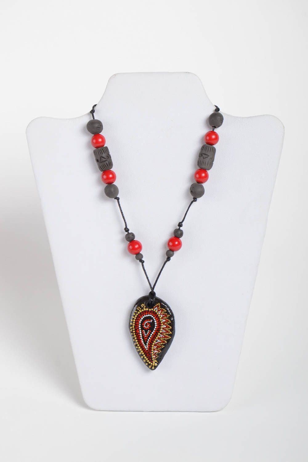 Damen Halskette Geschenk für Frauen Schmuck handgemacht mit Bemalung aus Keramik foto 2