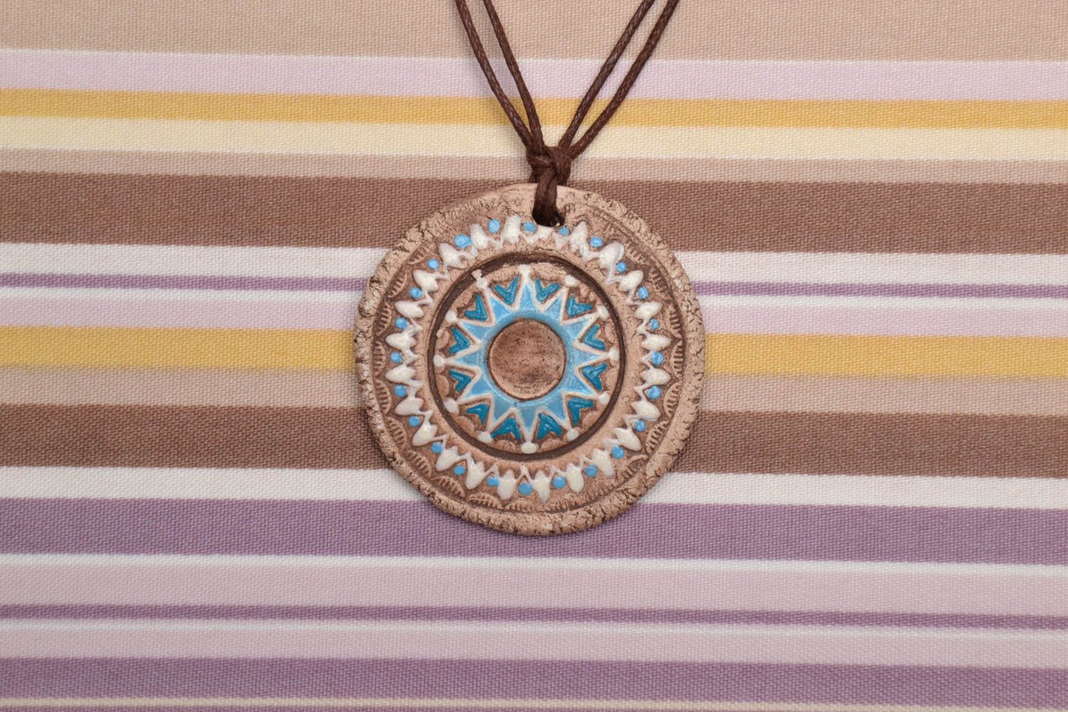 Ceramic pendant with ornament in ethnic style photo 1
