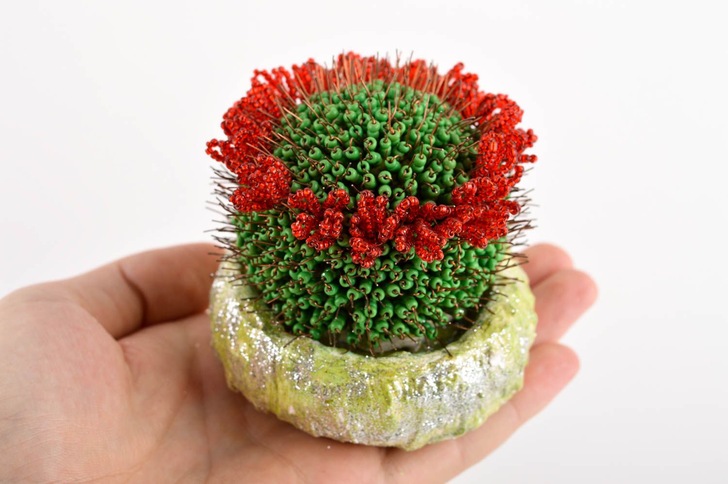 Cactus décoratif Plante artificielle fait main perles rocaille Décor intérieur photo 1