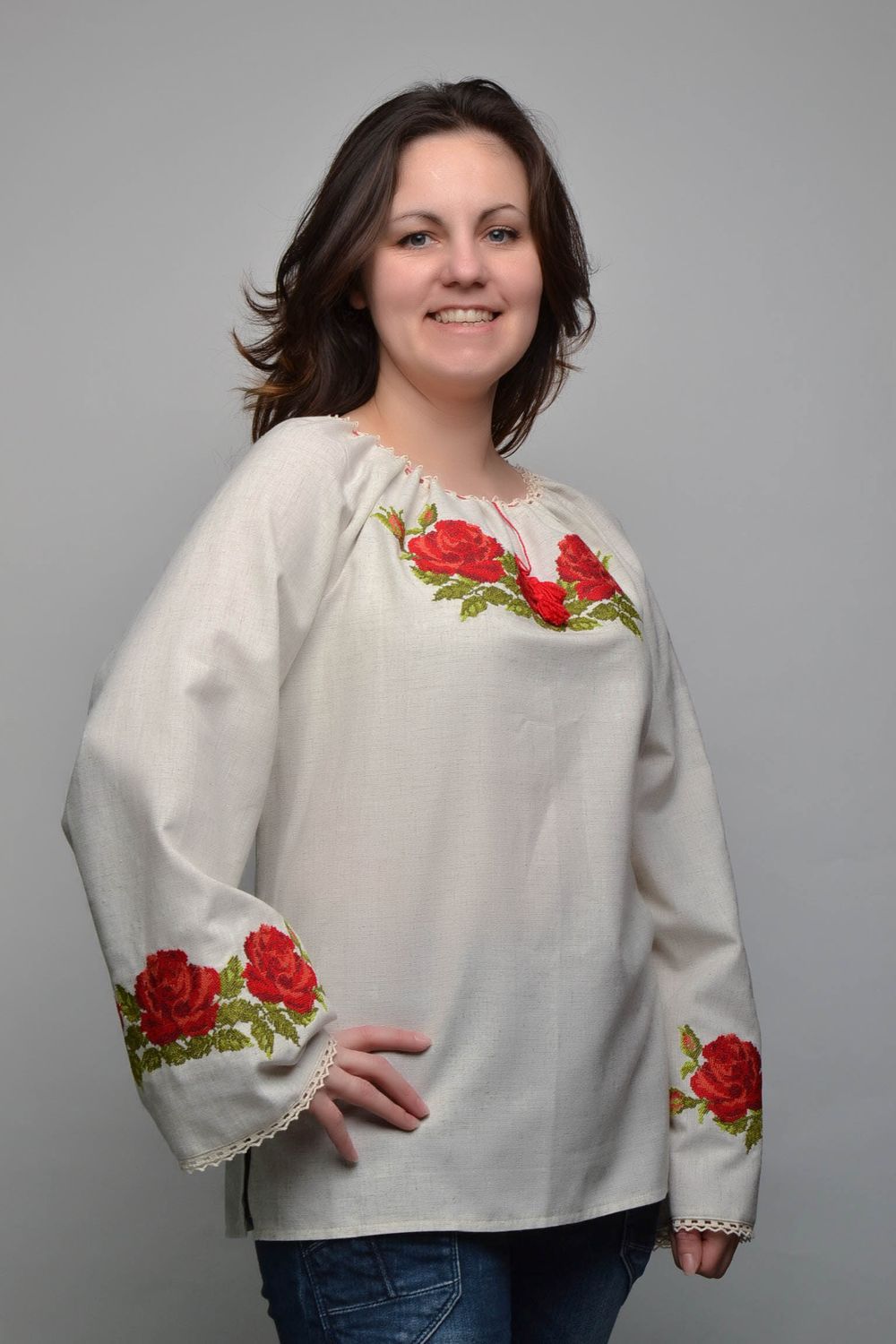 Ethnic linen embroidered blouse photo 1