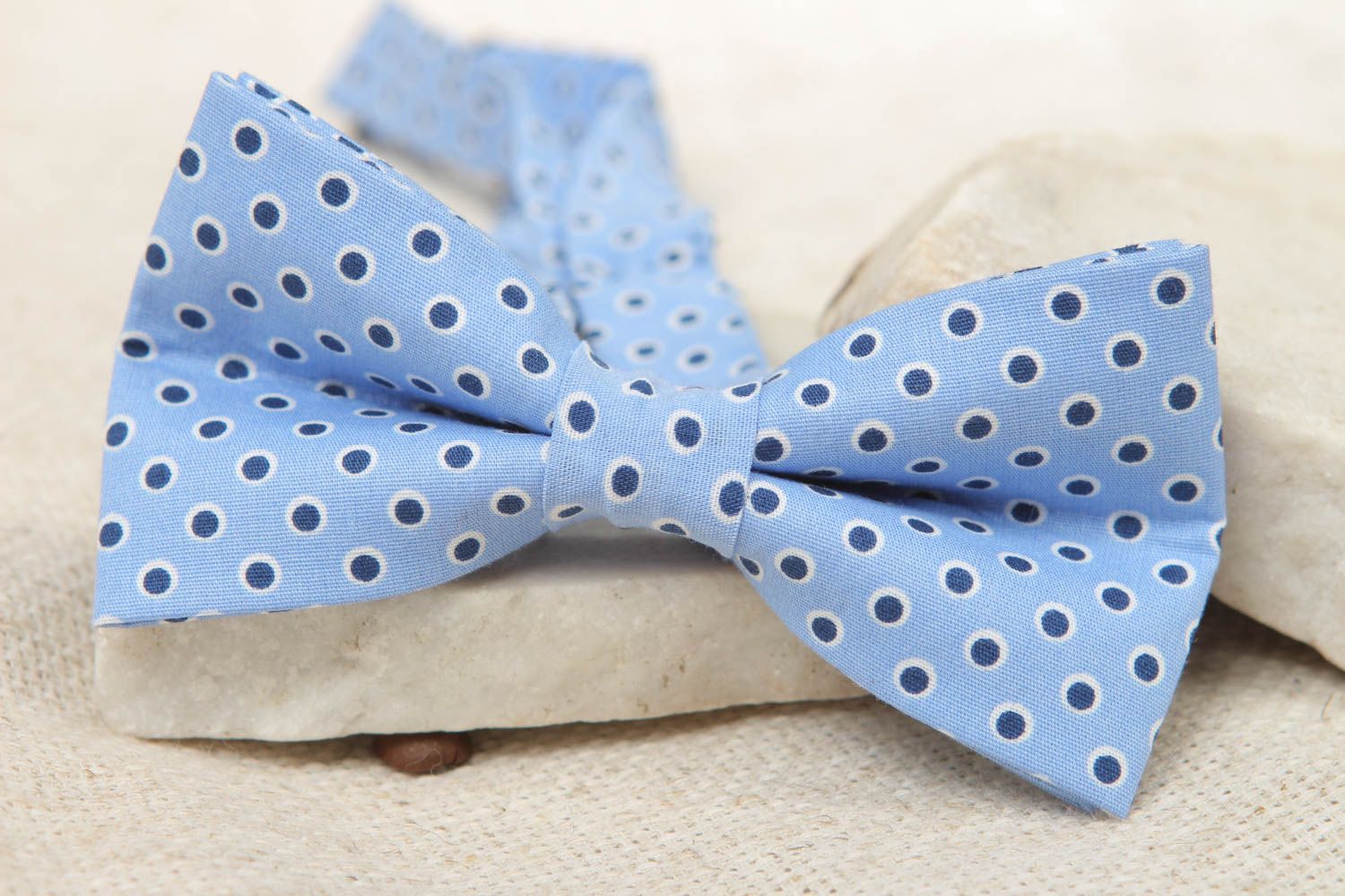 Blue polka dot fabric bow tie photo 5