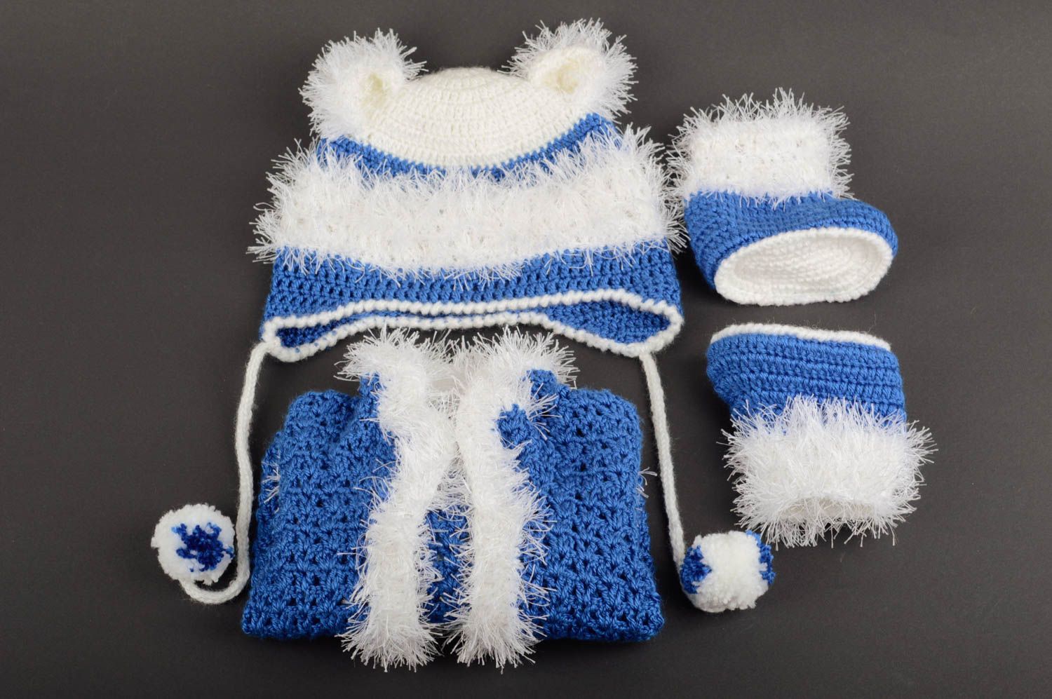 Kinder Jacke handgefertigt Baby Schuhe gehäkelte Mütze Baby Kleidung Set in Blau foto 1