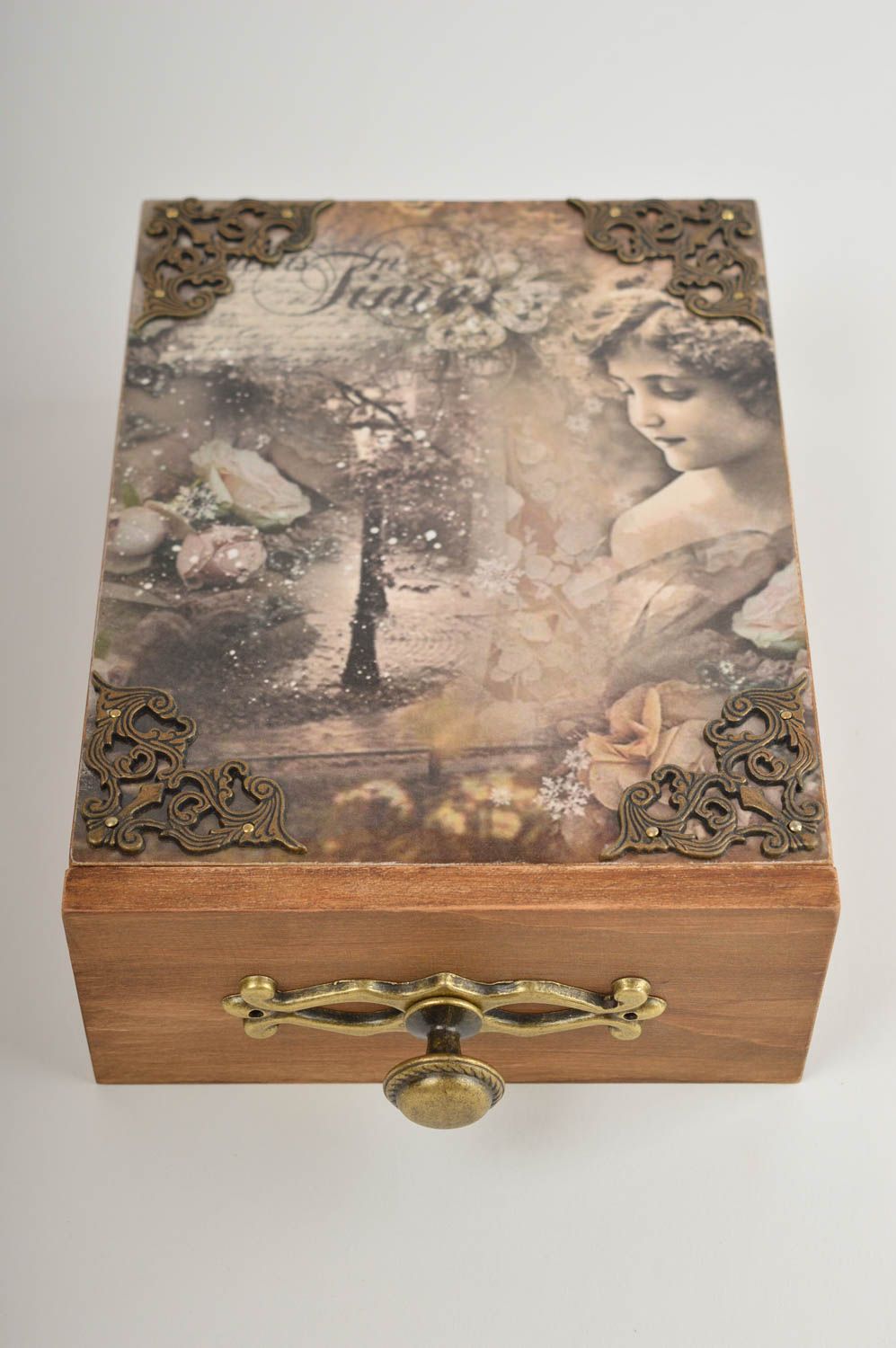 Joyero de madera artesanal elemento decorativo accesorio para mujer decoupage foto 3
