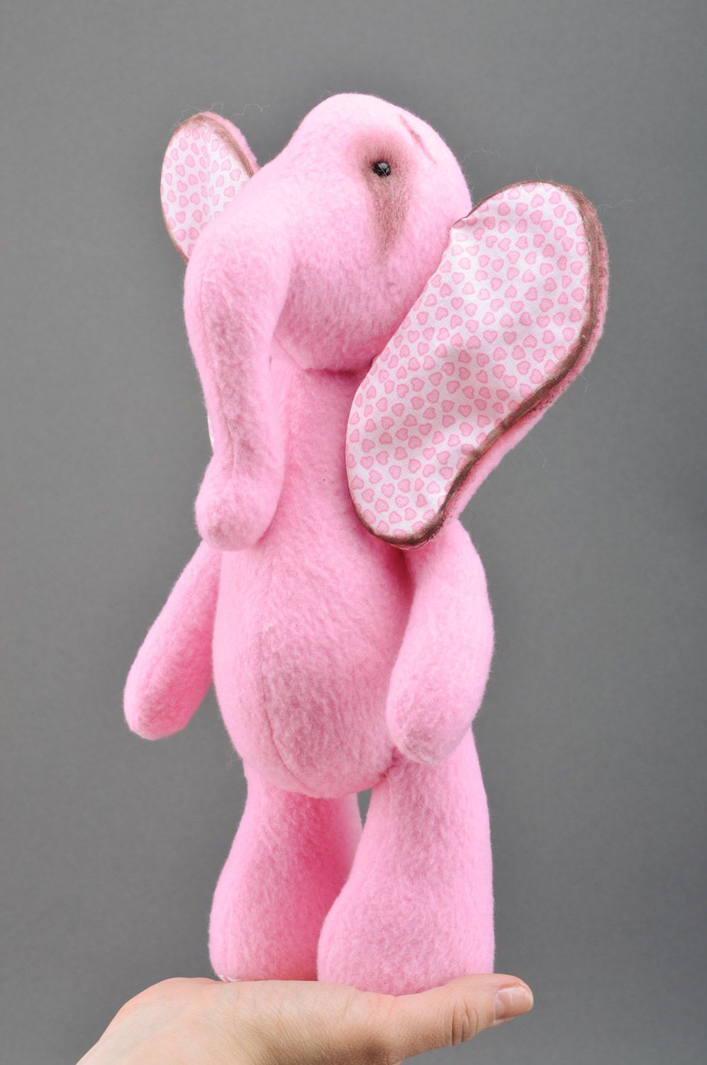 Мягкая игрушка ручной работы в виде розового слона текстильная мягкая веселая фото 3