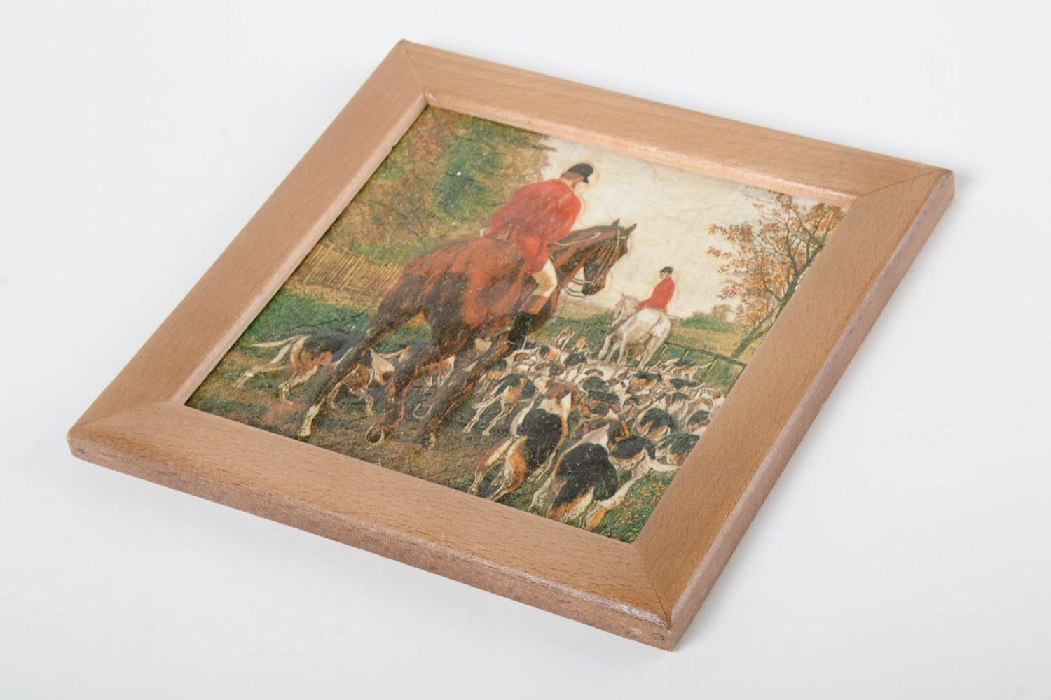 Wandbild aus Holz Handmade Bild mit Holzrahmen Gemälde modern Deko Bild Pferde foto 2