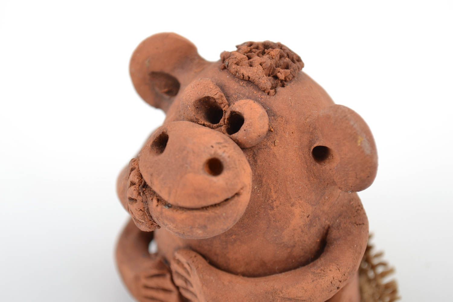 Handmade small souvenir ceramic animal figurine of monkey for interior decor photo 5