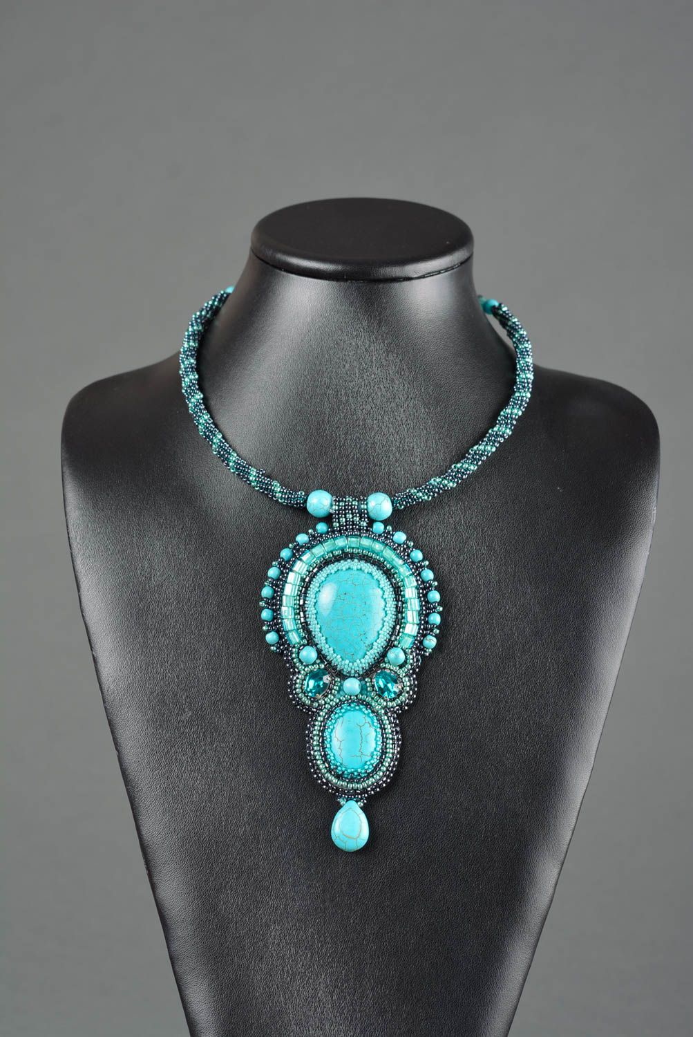 Collier perles de rocaille Bijou fait main hématite turquoise Accessoire femme photo 2