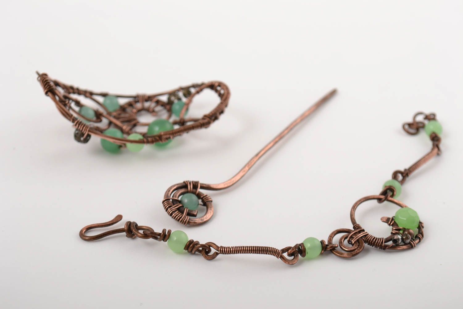 Handmade bracelet unusual hair clip for women designer jewelry set of 2 items photo 2