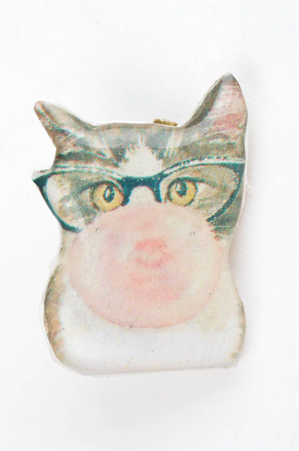 Украшение ручной работы брошь из полимерной глины женская брошь Кот в очках фото 3