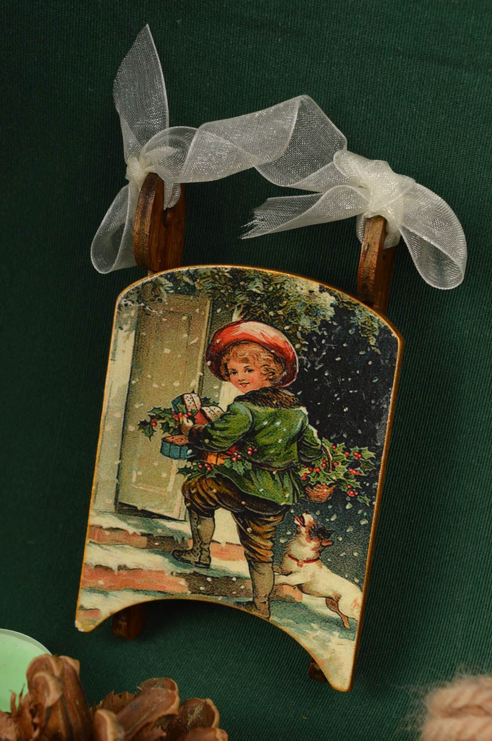 Niedlicher Deko für Weihnachten handmade Wohn Accessoire Deko Anhänger Schlitten foto 1