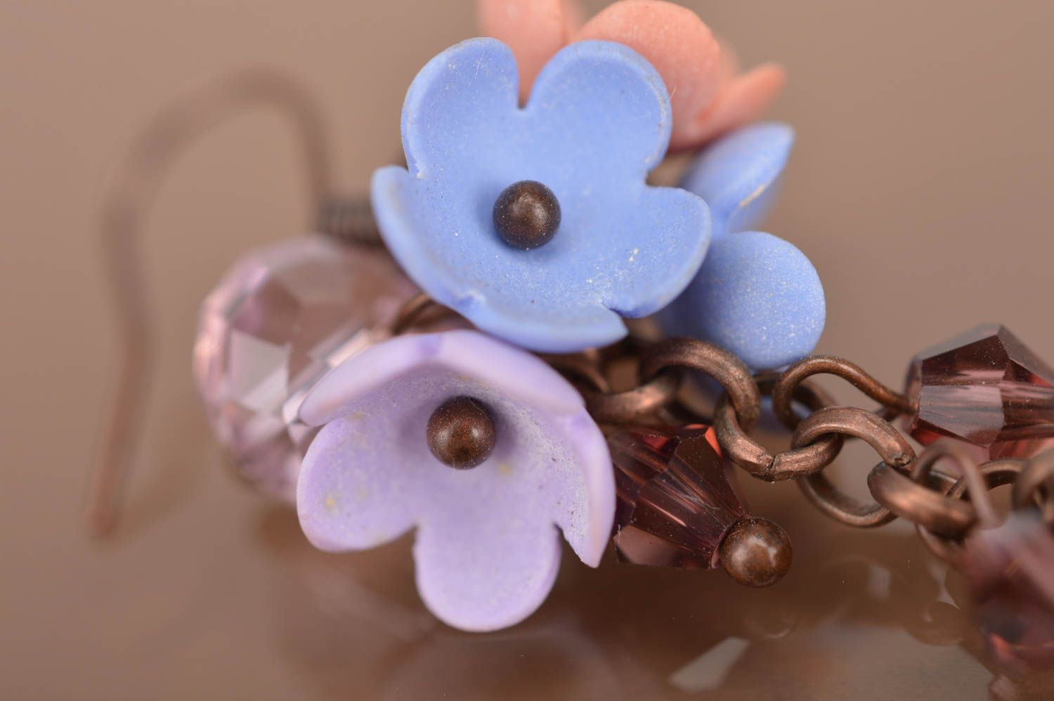 Stylish handmade long polymer clay earrings plastic flower earrings gift ideas photo 3