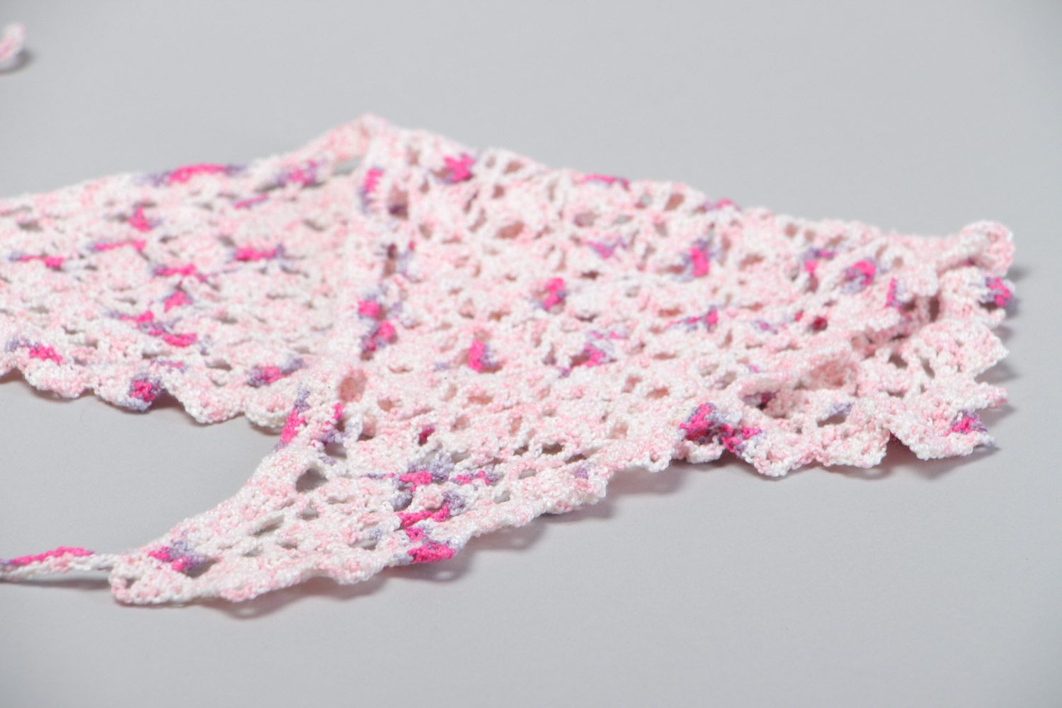 Light handmade lacy crochet cotton shawl for women photo 4