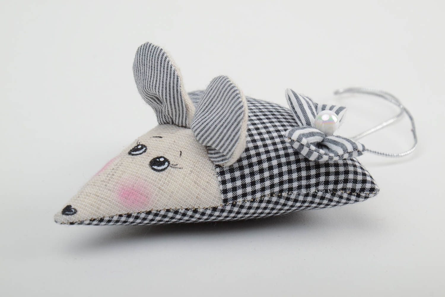 Handmade cute designer soft fabric wall hanging soft toy mouse with cord  photo 2