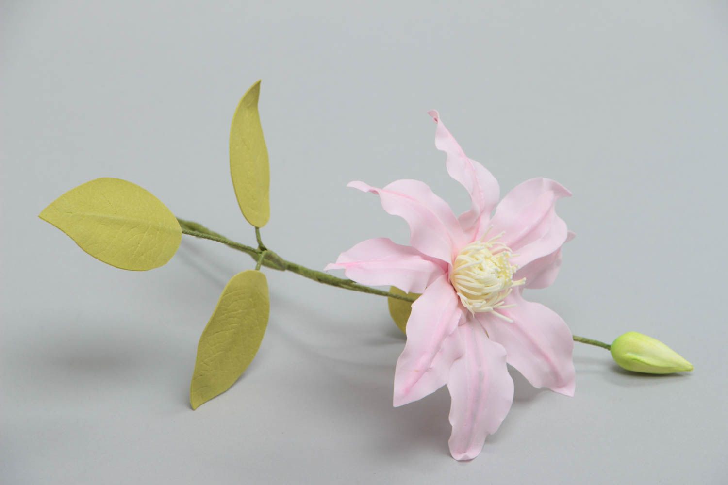 Beautiful gentle handmade decorative foamiran flower Clematis for gift photo 2