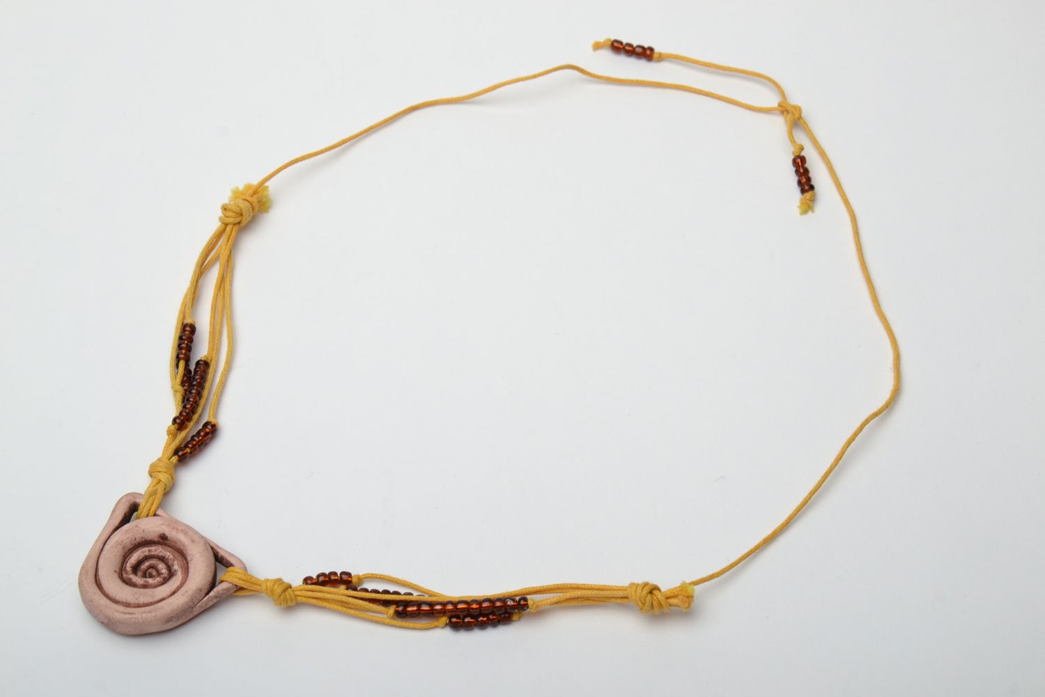 Handmade ceramic neck pendant with beads photo 2