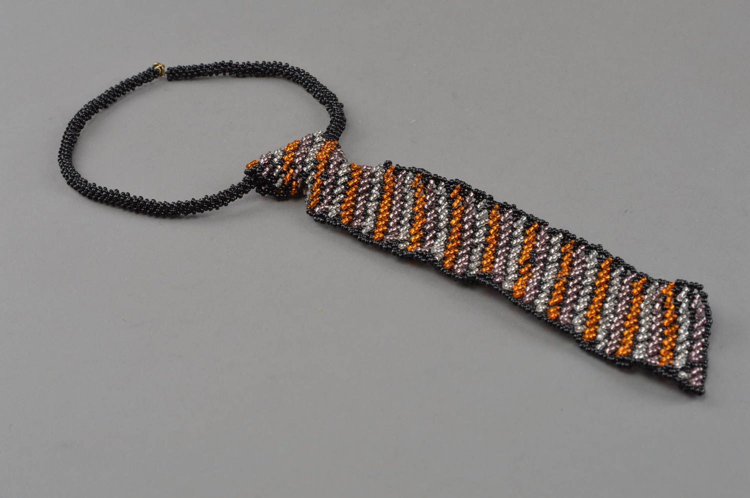 Handmade beaded tie necklace stylish designer accessory evening jewelry photo 2