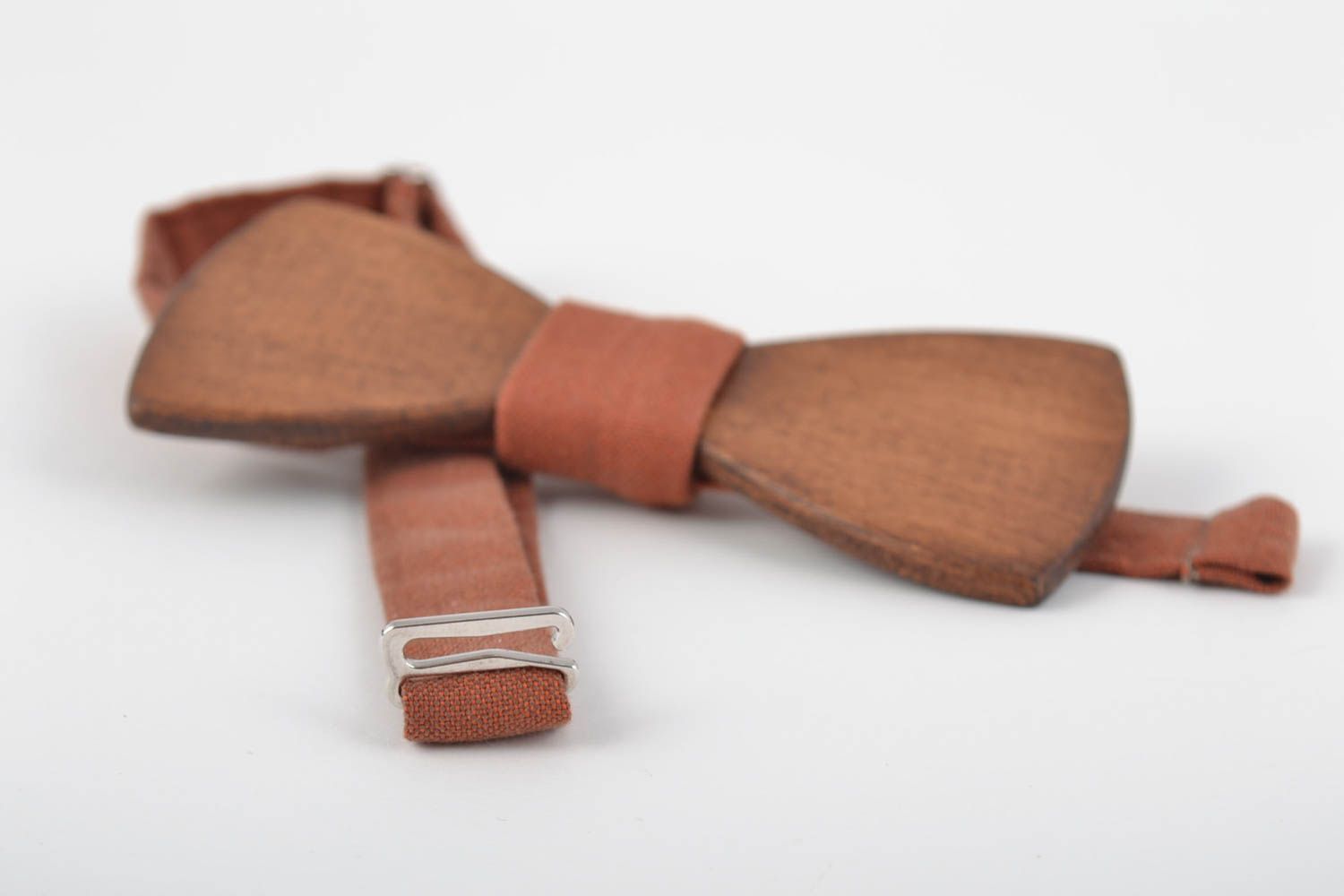 Unusual beautiful handmade designer beech wood bow tie with cotton strap photo 5