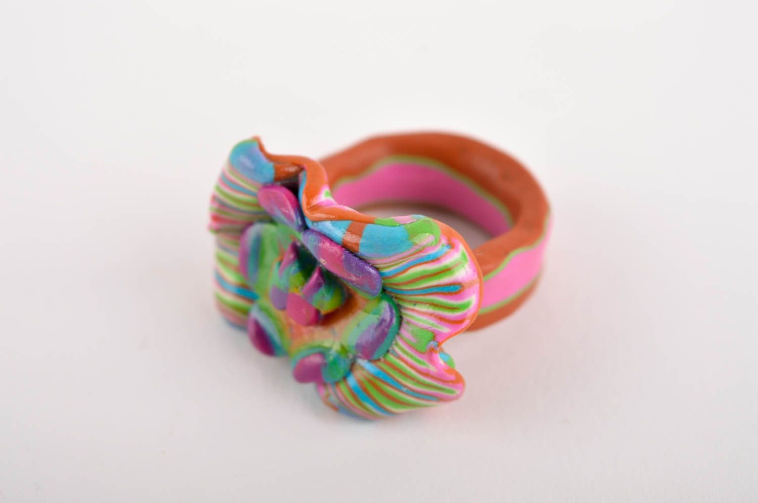 Кольцо ручной работы кольцо для девушки украшение из полимерной глины яркое фото 2