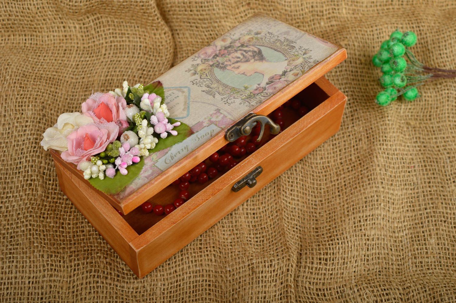 Joyero de madera artesanal elemento decorativo accesorio para mujer decoupage foto 1