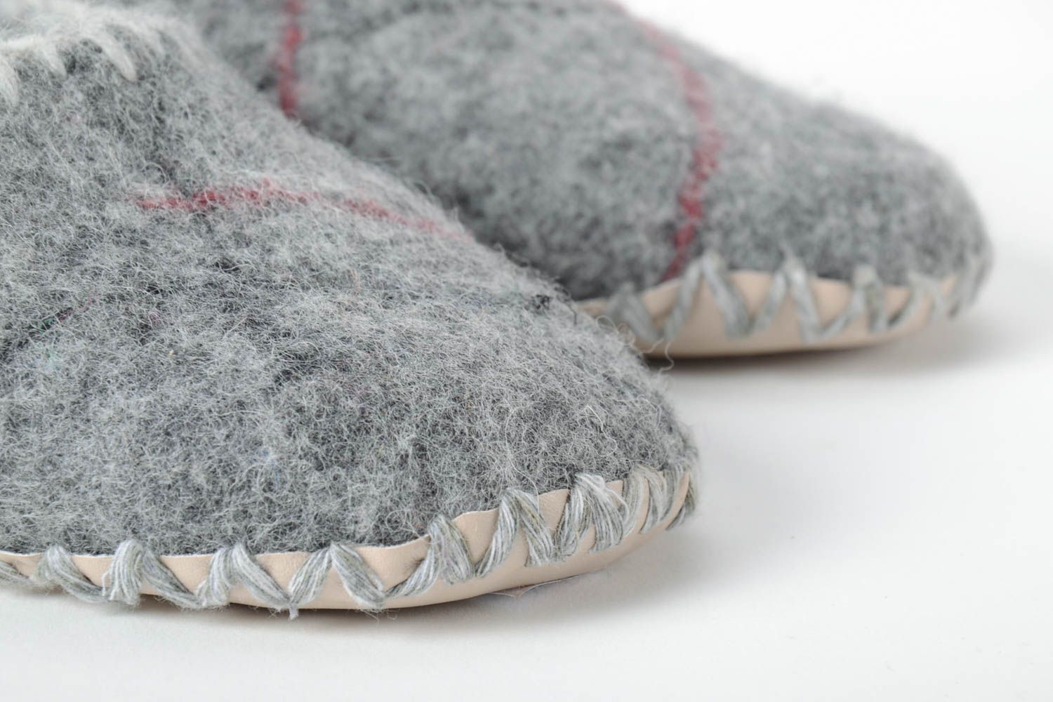 Handmade woolen slippers warm shoes for home unusual cute grey slippers photo 5