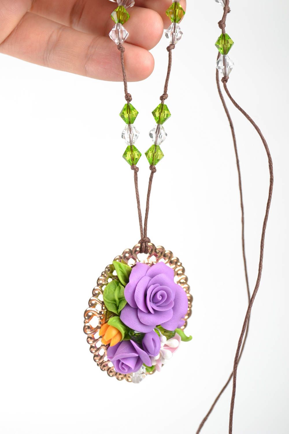 Handmade designer polymer clay pendant necklace floral accessory for woman photo 5