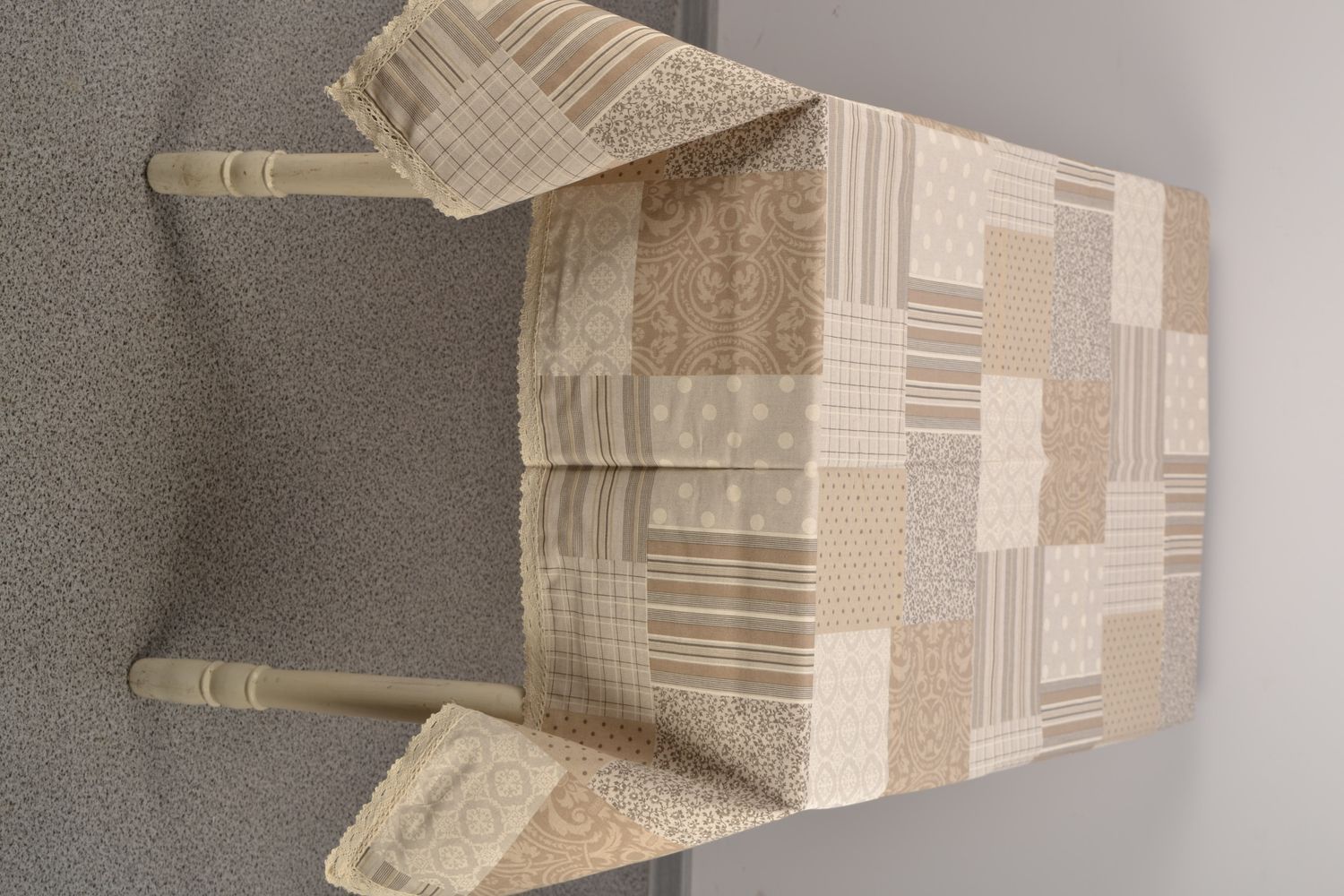 Nappe rectangulaire en coton et polyamide beige en patchwork faite main photo 2