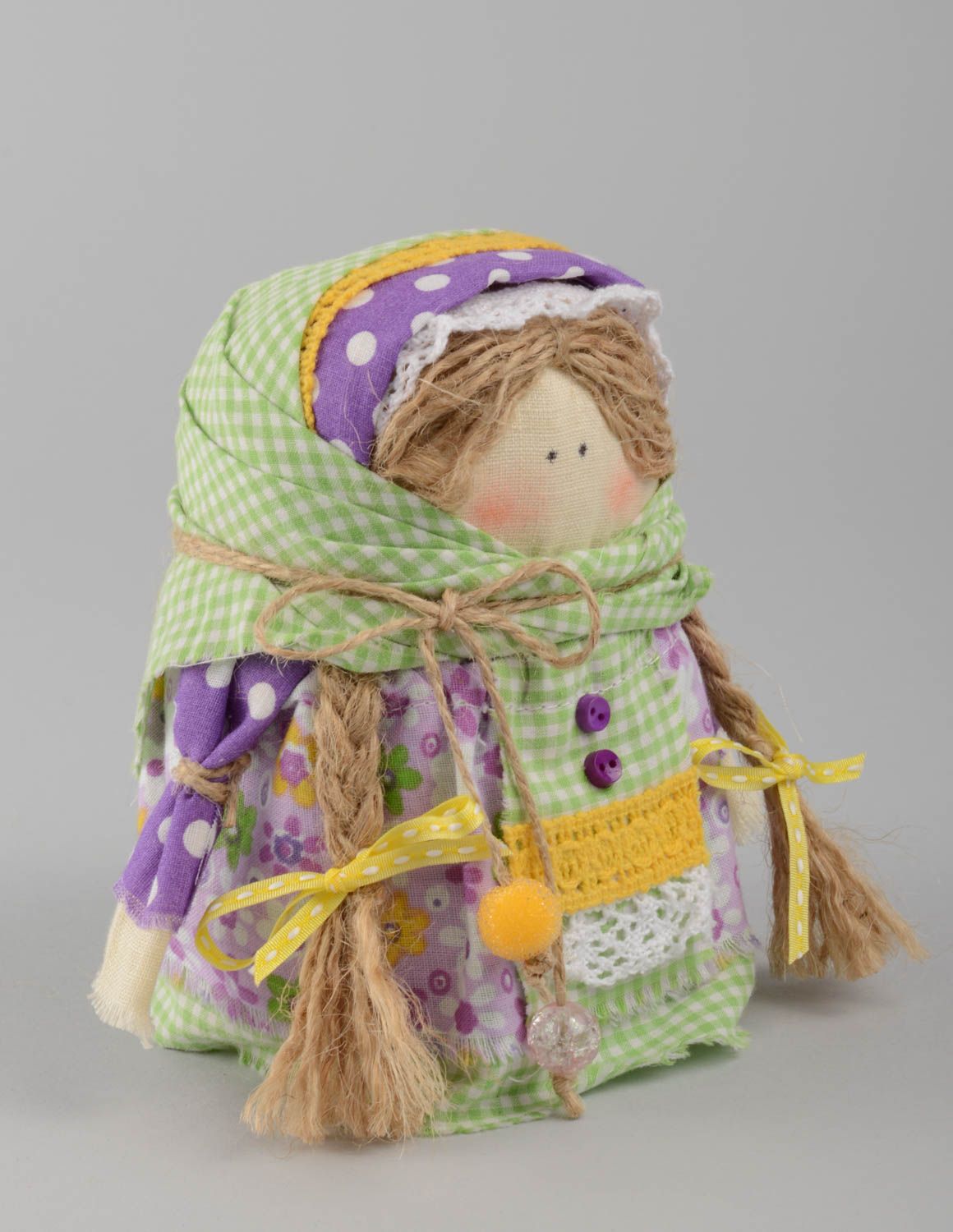 Handmade decorative beautiful folk doll amulet made of natural fabrics  photo 3
