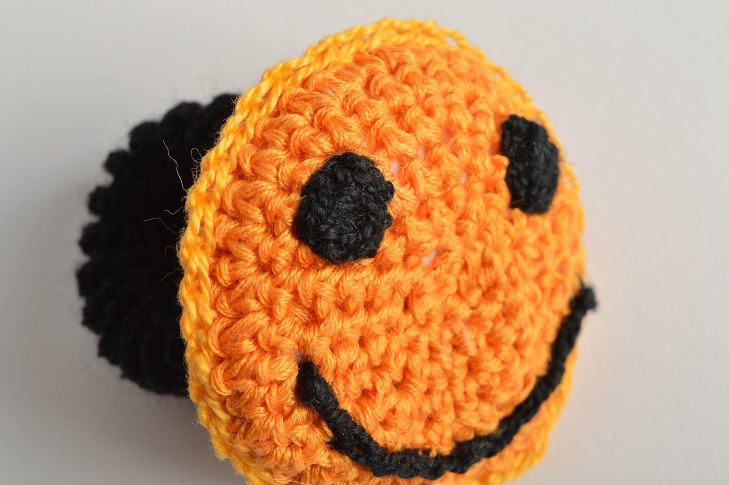 Black and yellow small handmade designer crochet smiley scrunchy for children photo 5