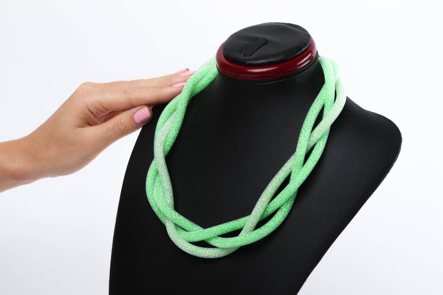 Handmade Damen Collier lange Halskette Accessoire für Frauen stilvoll grün foto 5