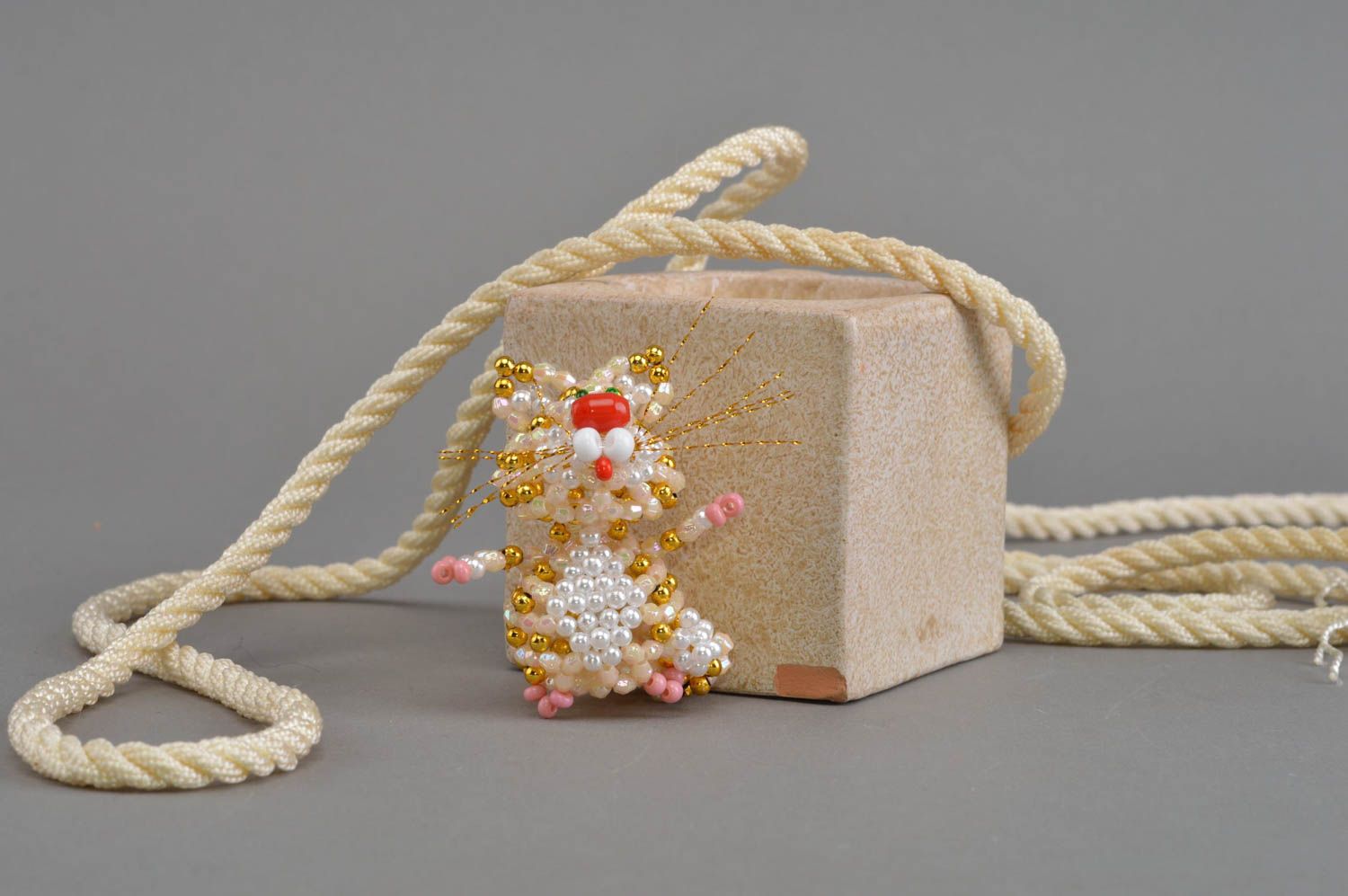 Chat en perles de rocaille figurine décorative faite main pour intérieur photo 1