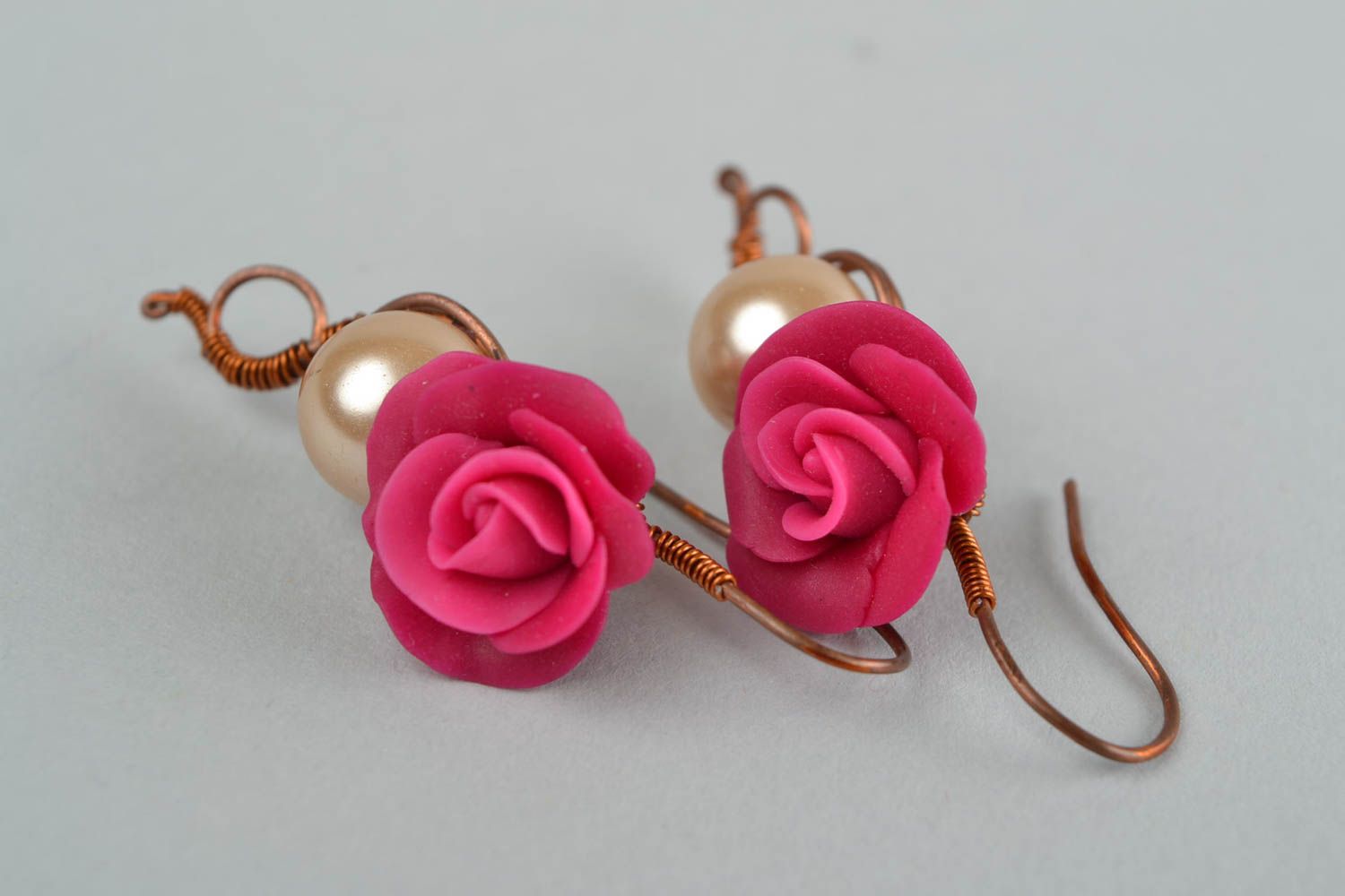 Beautiful handmade designer polymer clay flower earrings with beads photo 4