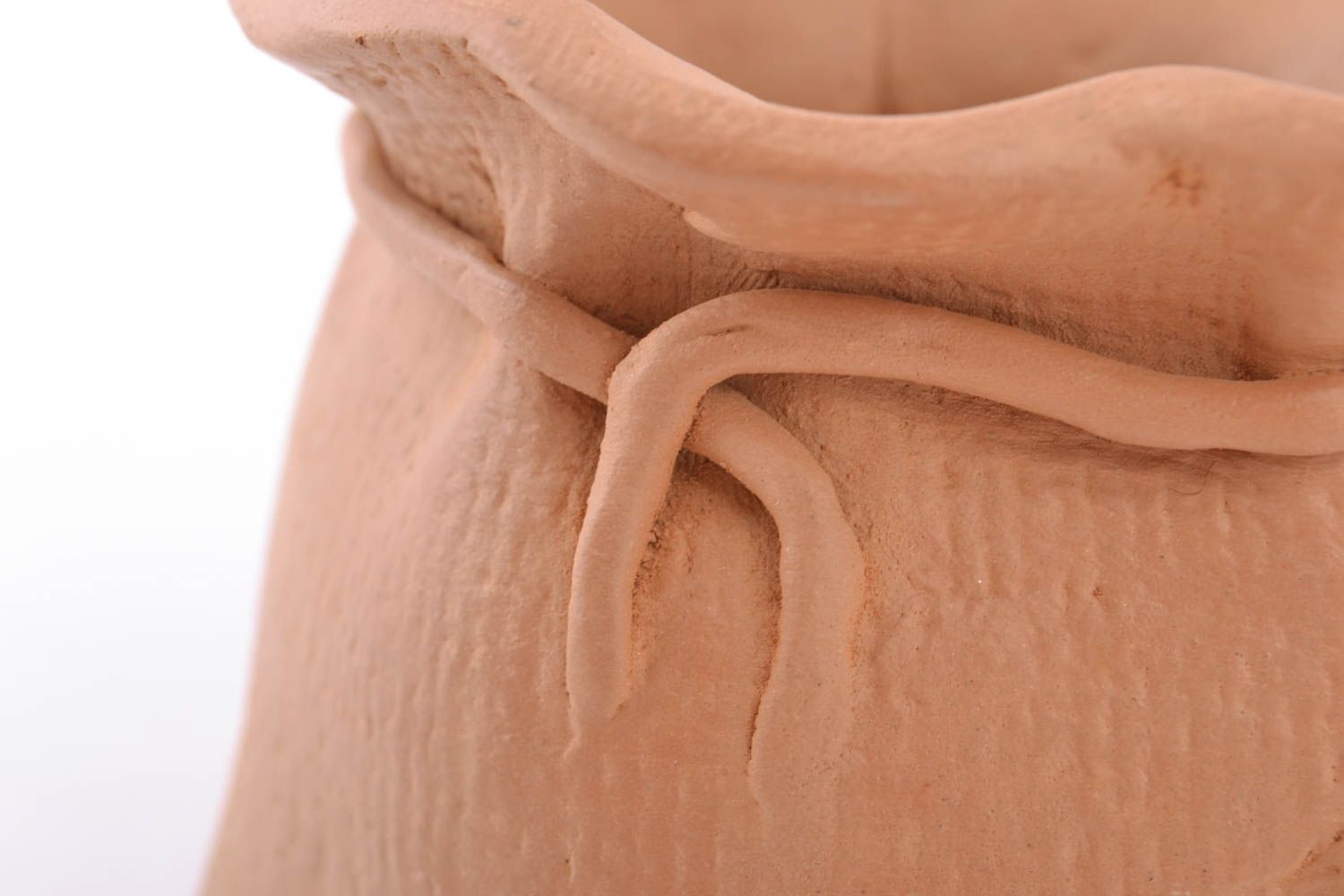 Petit pot de cuisine en céramique brun fait main en forme de sac original photo 5