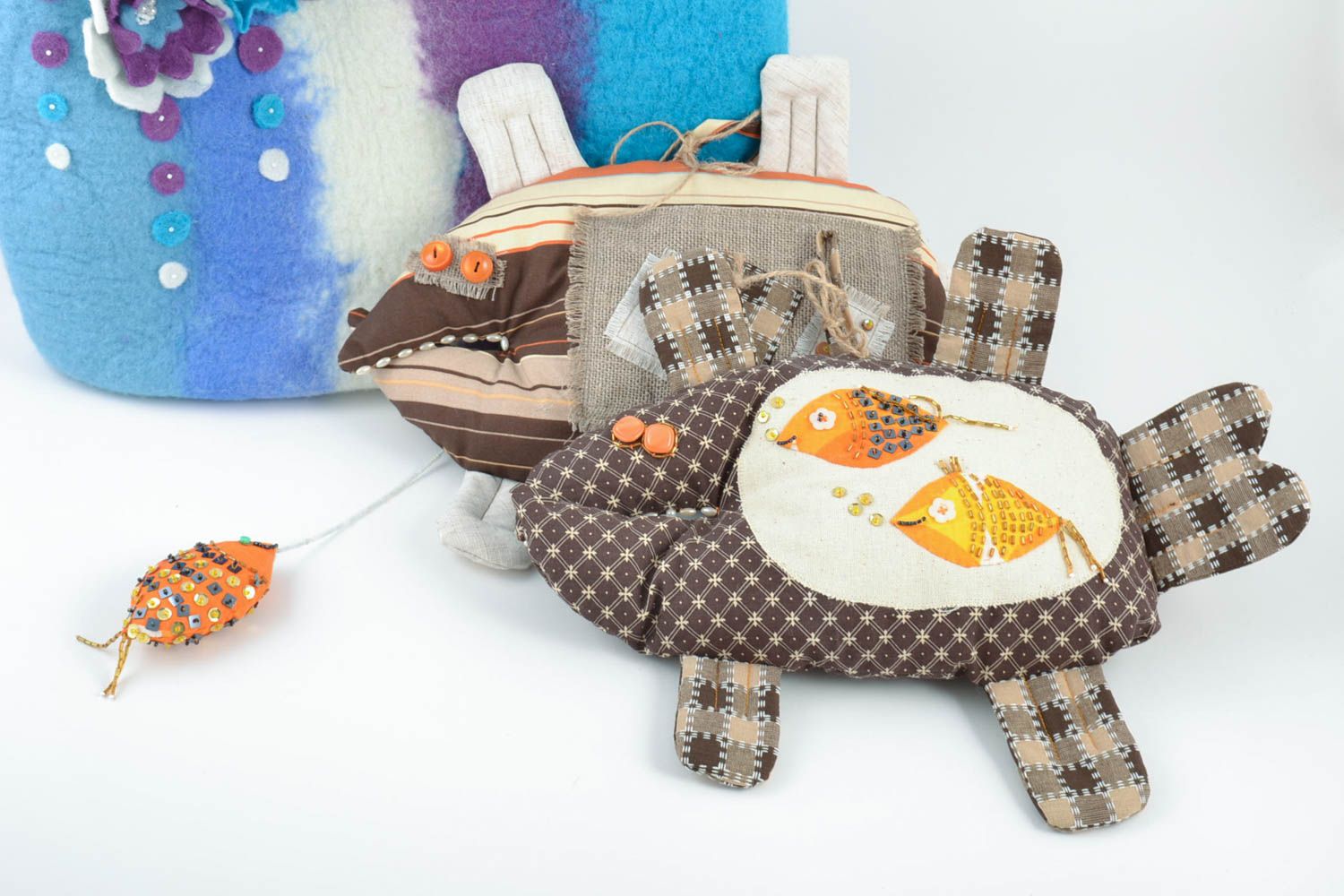 Set of 2 homemade designer beautiful fabric soft toys interior hangings Fish photo 1